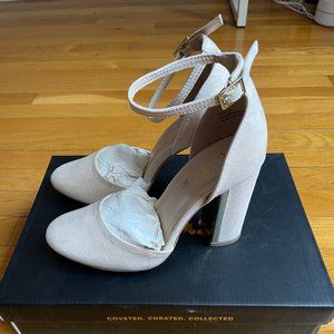 Laura Light Nude Suede Ankle Strap Heels (Size 5.5)